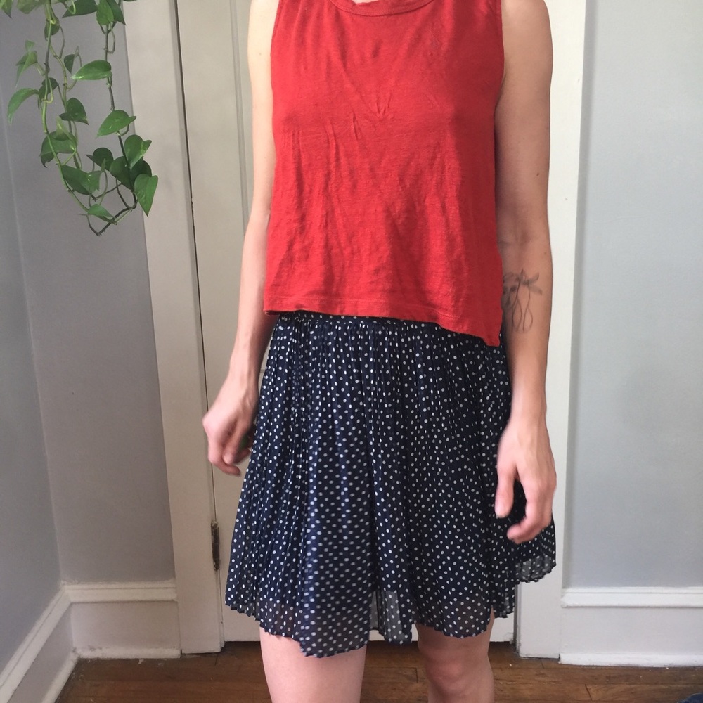 Madewell Navy Silk Polka Dot Pleated Mini Skirt - Picture 5 of 8